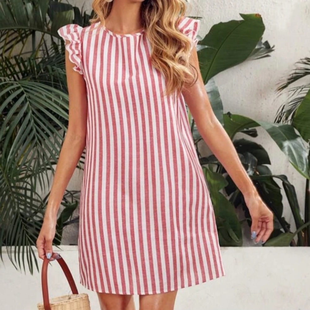 Ruffle sleeved stripped dress